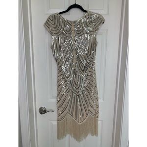 Dresses - 1920s Sequin Beaded Flapper Fringe Dress - Gold Dresses - 1920s Sequin Beaded Flapper Fringe Dress - Gold
